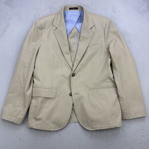 LL Bean Blazer Mens 40S Beige Khaki 100% Cotton Suit Sport Coat Jacket Lined